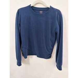 Athleta Girl Blue Long-Sleeve Pullover Top XL/14 With Ruched Side & Ribbed Cuffs